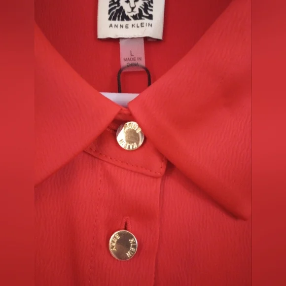 Anne Klein Red Button-Down Shirt with Gold Accents Size Large - Picture 4 of 10